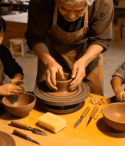 	 老人教孩子制作陶器12731#横屏 