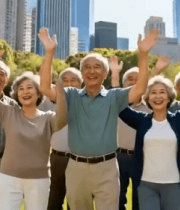 	 老年人在公园欢快挥手5787#横屏 