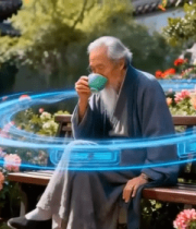 老人花园中品茶带科技特效14826#横屏 