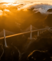 云海中大桥日出全景11632#横屏 