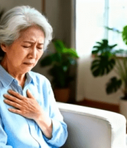 老年女性家中捂着胸口不适11277#横屏 