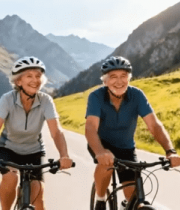 老年夫妇山区骑行画面11463#横屏 