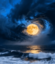 月夜海浪与乌云景观10409#横屏 