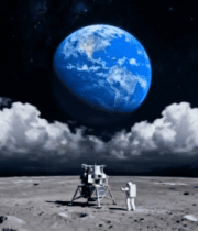 月球表面宇航员与地球景观11895#横屏 
