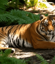 老虎在植被中休憩场景6211#横屏 