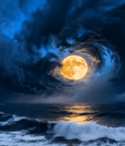 月夜海浪与乌云景观10409#横屏 