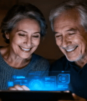 老年夫妇共同使用平板电脑14485#横屏 