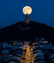 月夜下城市与古塔景观10102#横屏 