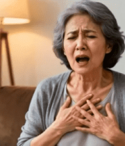 老年女性在家中捂着胸口14107#横屏 