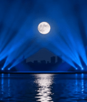 月夜湖面灯光秀夜景5125#横屏 