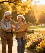 老年夫妇公园散步观景10975#横屏 