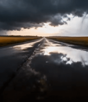 雨中田野道路乌云景象6640#横屏 