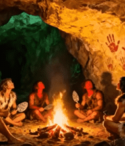 原始人围坐洞穴篝火旁1728#横屏 