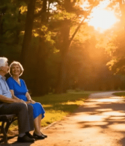 老夫妇公园长椅上相伴而坐11994#横屏 