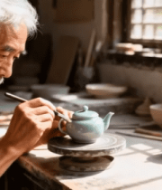 老工匠专注绘制陶瓷6447#横屏 