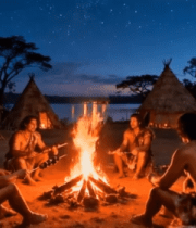 原始人围篝火烤肉场景2021#横屏 