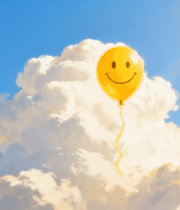 蓝天中飘浮的笑脸气球8347#横屏 
