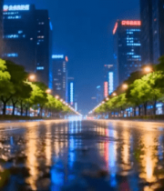 雨夜城市街道夜景3010#横屏 