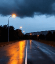 雨夜城市街道湿漉漉路面景象8728#横屏 