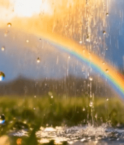 雨后草地彩虹与雨滴景象6597#横屏 