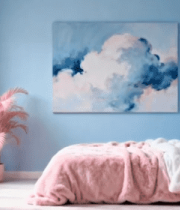 蓝色卧室粉色床及装饰素材2574#横屏 