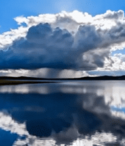 蓝天白云下平静湖泊自然风光2823#横屏 