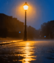 雨夜街道的路灯倒影画面4896#横屏 