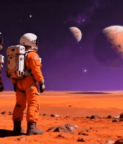 宇航员在火星上眺望星球7979#横屏 