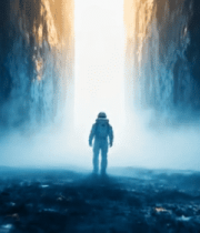 宇航员站在洞穴前望向光亮处13117#横屏 