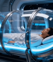 宇航员在空间站睡眠舱休息13743#横屏 