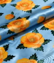 蓝色花卉图案丝绸布料7095#横屏 