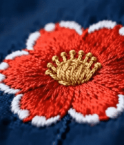 蓝色布料上的花朵刺绣特写8763#横屏 