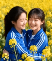 油菜花田两位女生拥抱4080#横屏 