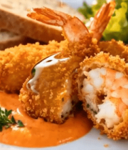 油炸大虾配面包和蔬菜6590#横屏 