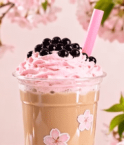 樱花主题珍珠奶茶特写7300#横屏 