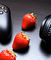 游戏手柄耳机及草莓特写8104#横屏 
