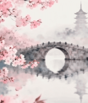 樱花山水古风景观14735#横屏 