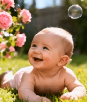 婴儿草地玩耍看泡泡14367#横屏 