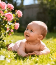 婴儿草地玩耍看向泡泡10328#横屏 