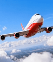 空中飞行的红白相间客机2754#横屏 