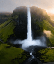 空中俯瞰山间瀑布与河流10602#横屏 