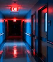 医院走廊带红色出口标识场景3313#横屏 