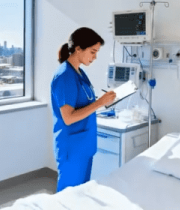 医院病房内护士记录画面13931#横屏 