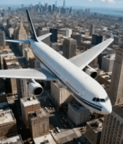 客机飞越城市上空画面5066#横屏 