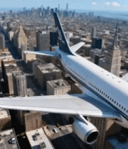 客机飞越城市上空画面5066#横屏 