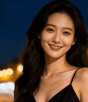 夜晚街头微笑的女性2992#横屏 