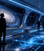 	 科幻场景中人物观赏宇宙景观5396#横屏 