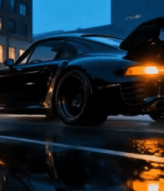夜晚街道黑色跑车静态画面8974#横屏 