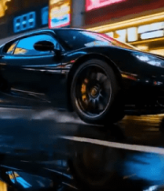 夜晚街道上的黑色跑车5280#横屏 
