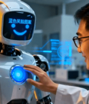 	 科研人员操作智能机器人1448#横屏 